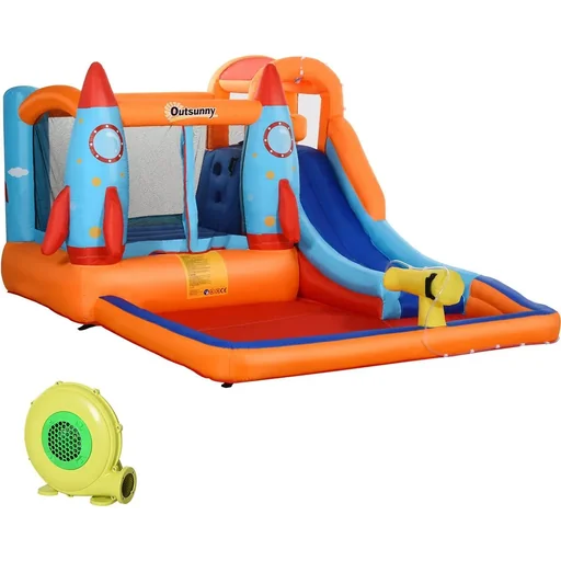 "Inflatable bouncy castle with slide for 4 children Castle jumping castle with blower play castle playhouse for 3-10 years kindergarten image"