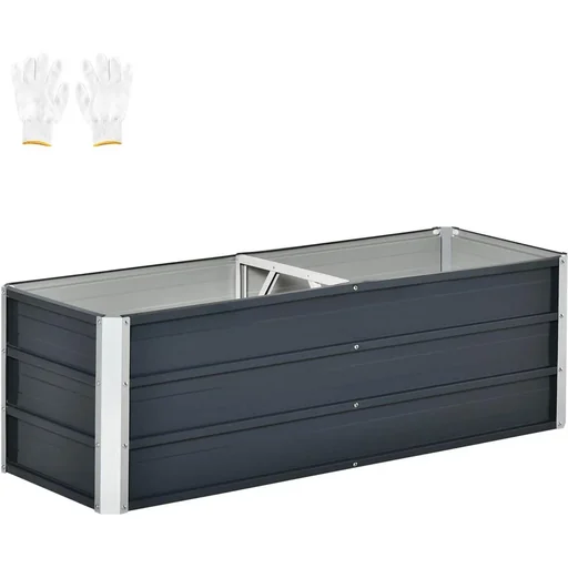 "Raised bed made of steel garden bed planter flower box flower pot with gloves dark grey 125 x 47 x 40 cm image"