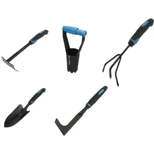 "12-piece garden tool set with shovel, rake, weed pusher, bulb planter and cultivator image"