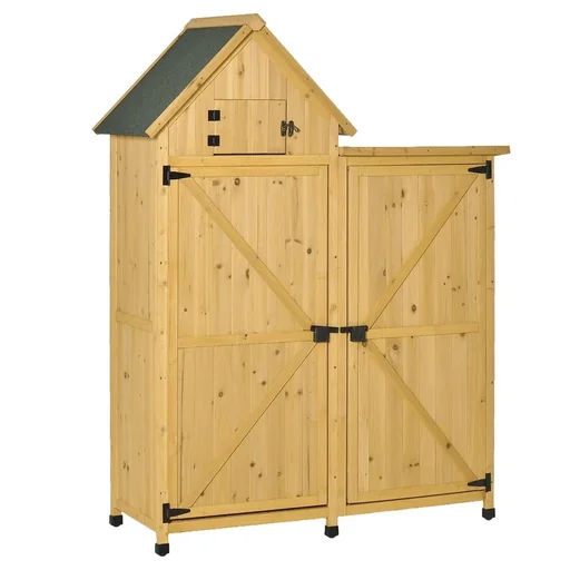 "Garden shed, tool shed, garden shed, double door design, wood for outdoor use, weatherproof, 138 x 54.5 x 175 cm, yellow image"