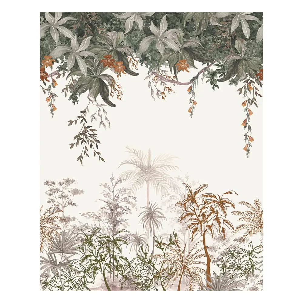 "Lilipinso fleece mural jungle with palms green brown image"