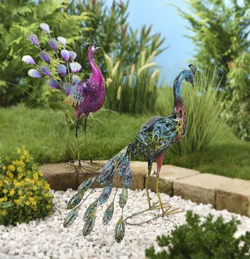 "Metal decorative peacocks "Bonnie" & "Clyde" with LED lighting image"