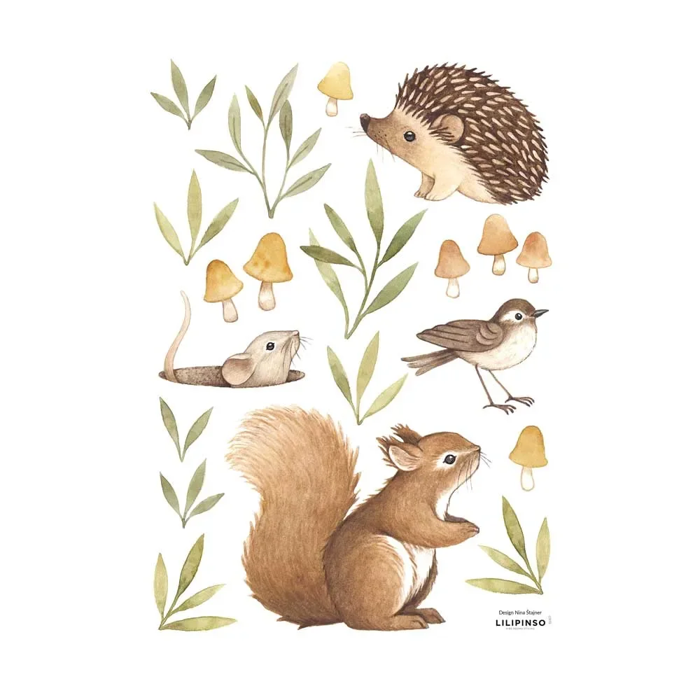 "Lilipinso wall sticker a3 forest animals with mushrooms brown green image"