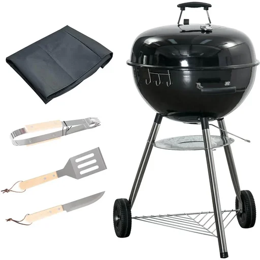 "BBQ charcoal grill - with thermometer - black - 65 x 65 x 108 cm image"