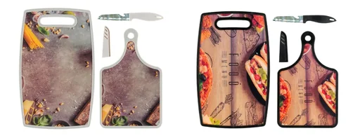 "Cutting boards with knives in pizza design, set of 2 image"