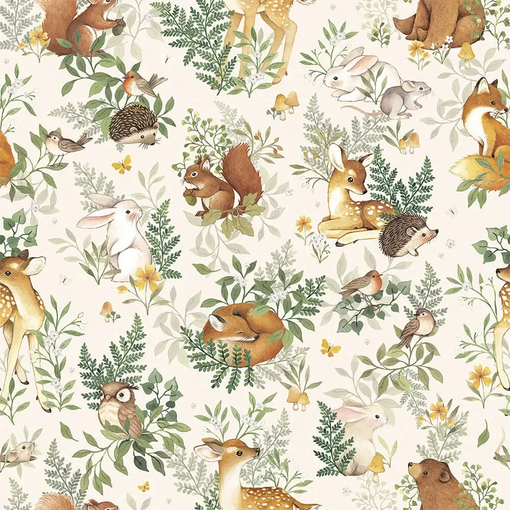"Lilipinso fleece wallpaper forest animals in the leaf burmel cream cream beige image"