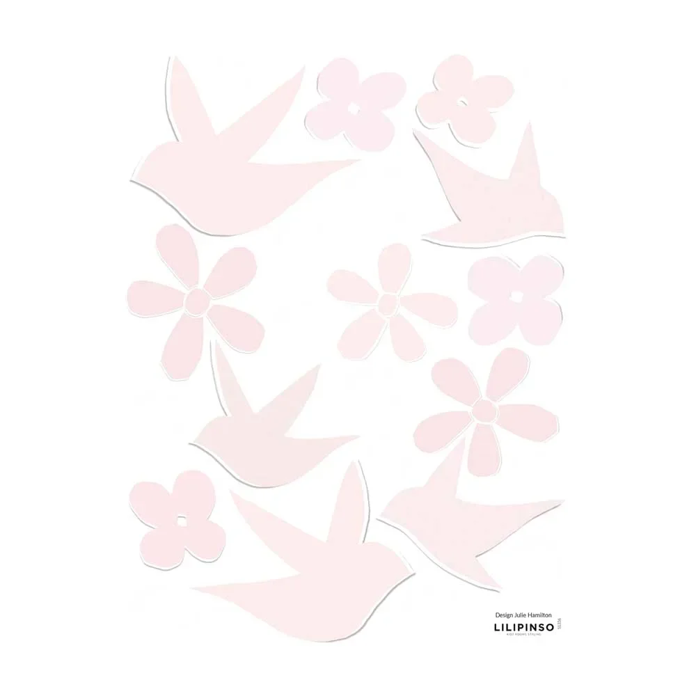 "Lilipinso wall sticker swallows and flowers pink image"