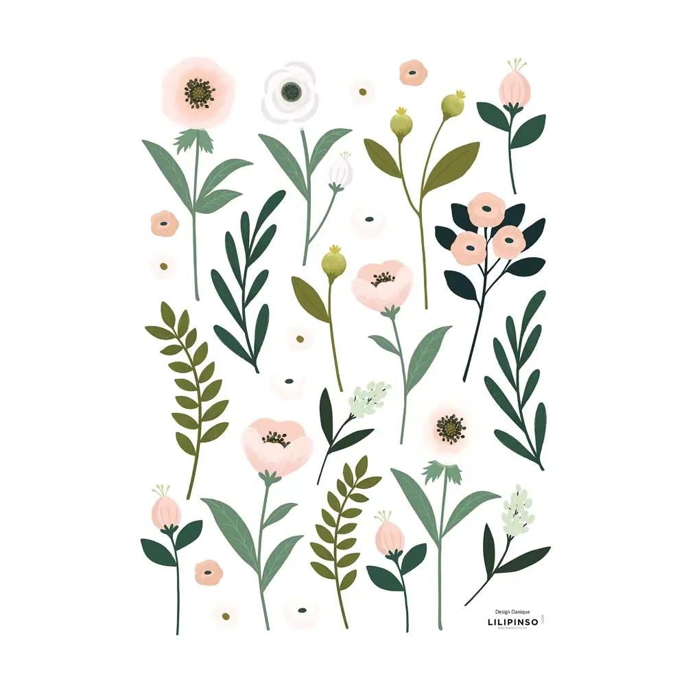 "Lilipinso wall sticker a3 flowers and leaves pink green image"