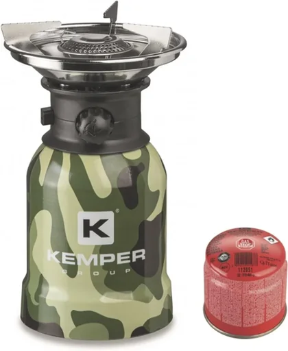 "Stainless steel camping gas burner with piezo ignition - 1 burner + 1 gas canister image"