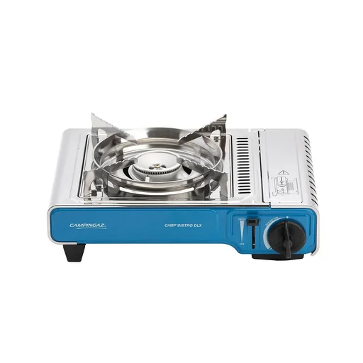 "Camp'Bistro DLX camping stove with piezo ignition and overheat protection, stainless steel insert, including carrying case image"
