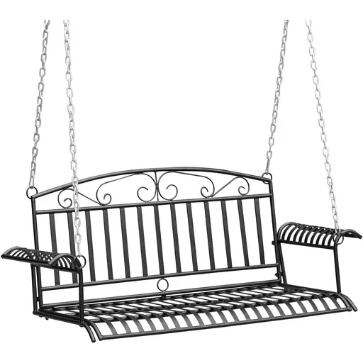 "Metal wall mount 2-seater garden swing with chains Black 137 x 58 x 52 cm image"