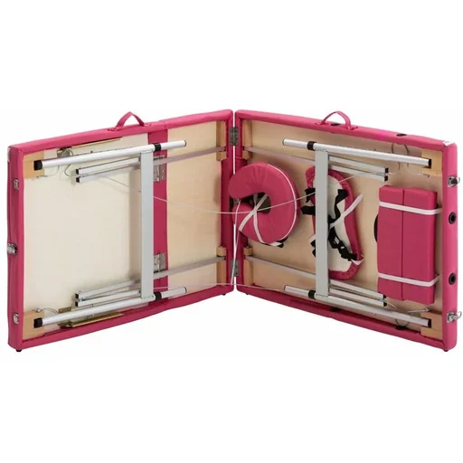 "Foldable massage table 3 zones aluminum pink image"