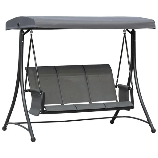 "3-seater porch swing, garden swing with sunroof, swing bench with storage, aluminum, gray, 196 x 128 x 172 cm image"