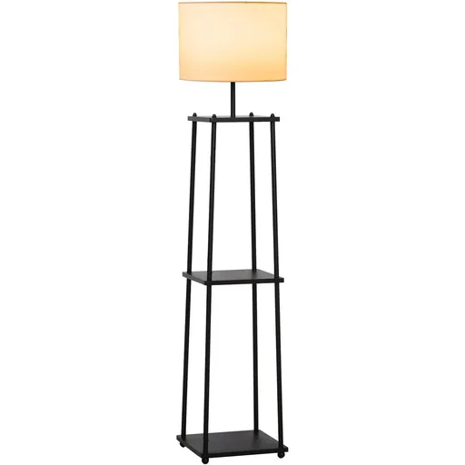 "Floor lamp with shelf black+cream white image"