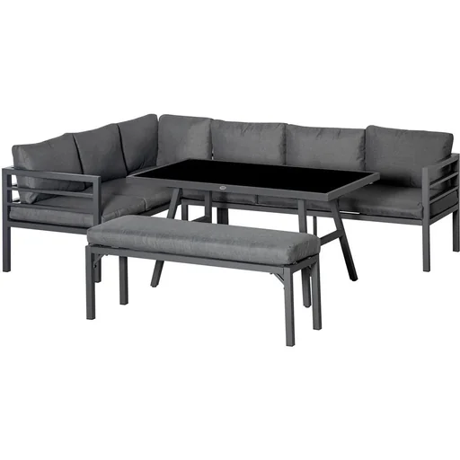 "4-piece garden furniture set with side table L-shaped outdoor aluminum gray image"