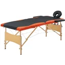 Folding massage table 2 zones wood black and orange