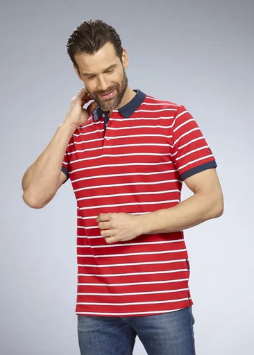 "Striped polo shirt, color red, size M image"