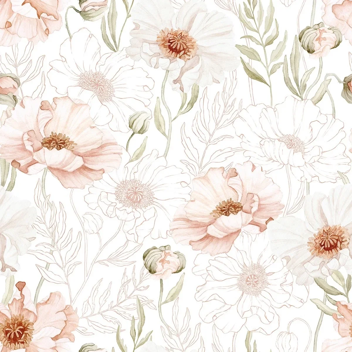 "Lilipinso wallpaper, children's room wall design, panorama, pink poppy flowers 50 cm x 10 m image"