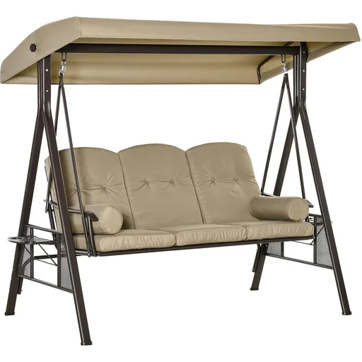 "3-seater porch swing with parasol taupe 116 x 206 x 183 cm image"