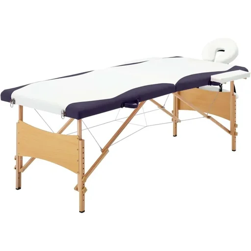 "Folding massage table 2 zones wood white and purple image"