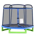 Children's trampoline with safety net indoor trampoline fitness trampoline for 3-12 years children up to 80 kg steel blue+green 21