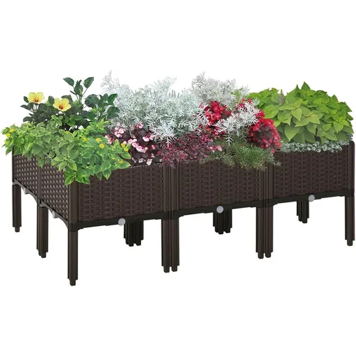 "Raised bed 6-part planter with drainage holes rattan look flower box DIY brown 40 x 40 x 44 cm image"