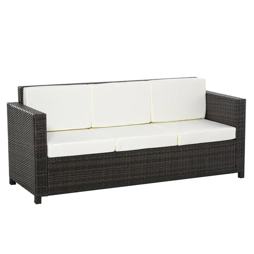 "Poly-Rattan Sofa with Cushions 3-Seater Garden Lounge Sofa Metal Polyester Brown+White 185 x 70 x 80 cm image"