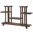 Plant shelf, four-tiered flower shelf, flower staircase, flower stand, solid wood, charred, 123.5 x 33 x 80 cm