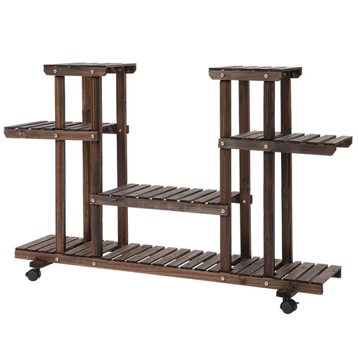 "Plant shelf, four-tiered flower shelf, flower staircase, flower stand, solid wood, charred, 123.5 x 33 x 80 cm image"