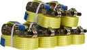 Lashing straps with ratchet - 7-piece set, 50 mm strap width, 2500/5000 daN, fixed end 0.3 m / loose end 7.7 m long, claw hook