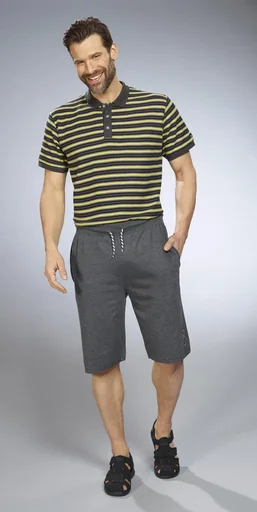 "Striped polo shirt, anthracite/yellow, size L image"