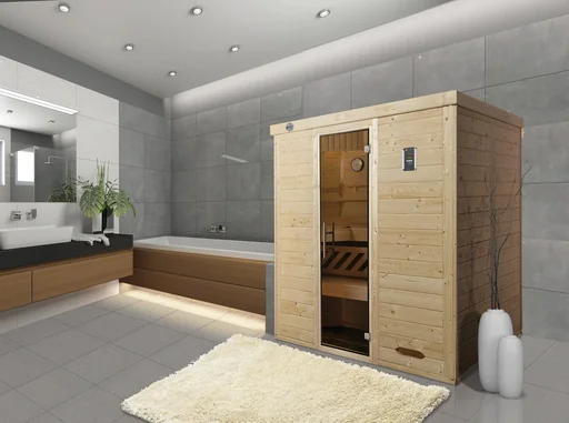 "Design sauna KEMI 4 with glass door image"