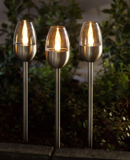 "Solar stainless steel garden torches - 3 pieces image"