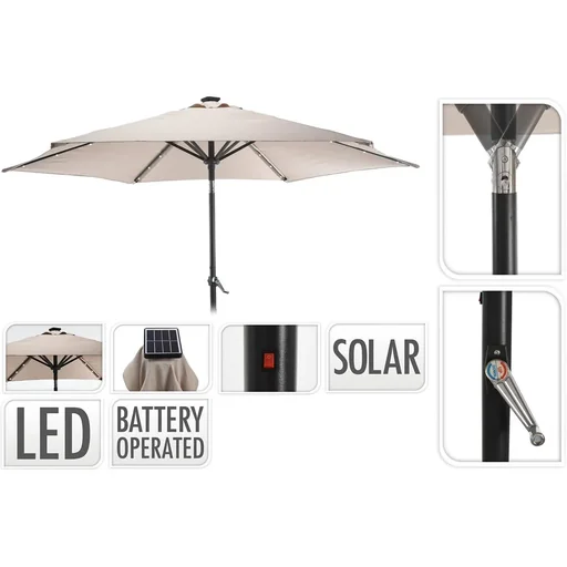 "NL Parasol Solar - Ø 270 cm Aluminium - with LED lighting - Taupe image"