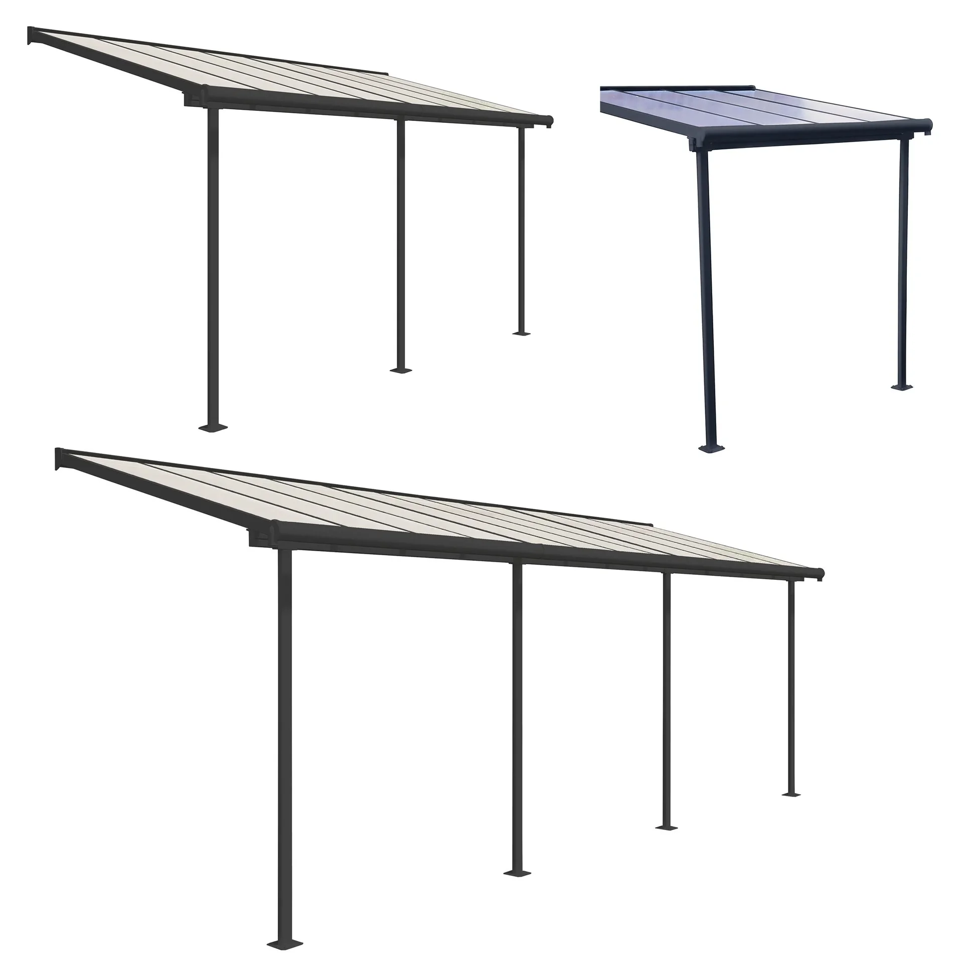 "Patio Cover Sierra 224.5×228×300 cm Gray – Aluminum with Polycarbonate Roof image"