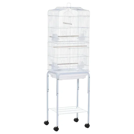 "Bird cage with feeding container Wooden swing Aviary with doors Wooden bars Birdcage with storage basket for small birds image"