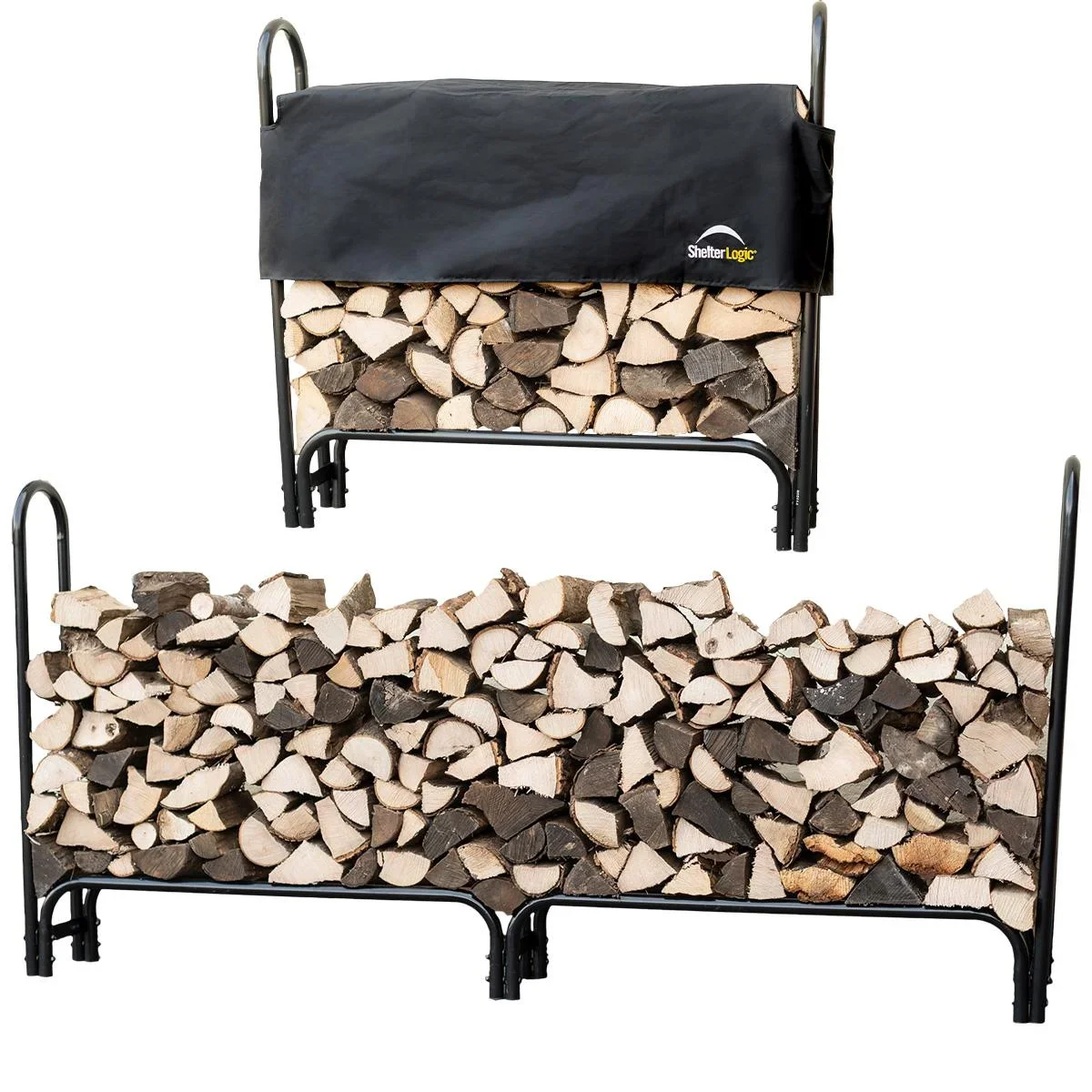 "Firewood Rack 1000 kg Black, 244×25 cm – 2.4 m Steel Rack with Cover, Weatherproof image"