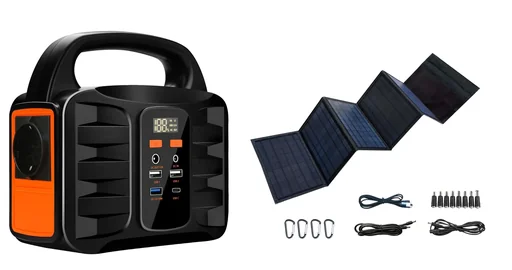 "Portable power station with solar panel and lamp image"