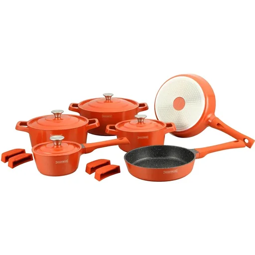 "14-piece cookware set - 4 removable handles - Orange image"