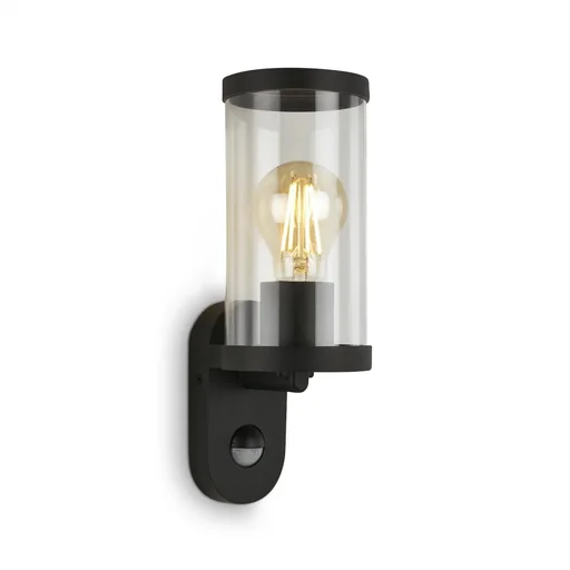 "Outdoor light with motion detector, metal-plastic / black, IP44, E27 socket image"
