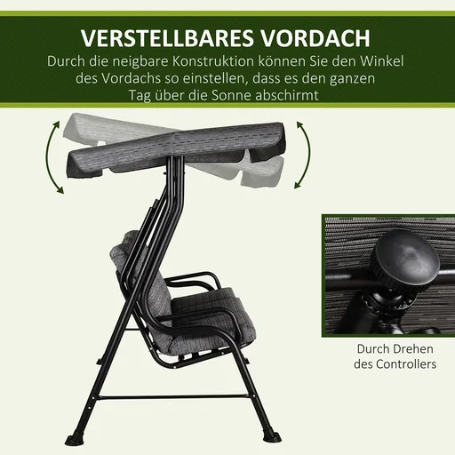 "Hollywood swing, 3-seater garden swing, adjustable sunroof, texteline grey 200 x 120 x 170 cm image"