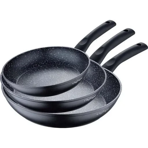 "Cheffinger 3-piece pan set - marble coating - black image"
