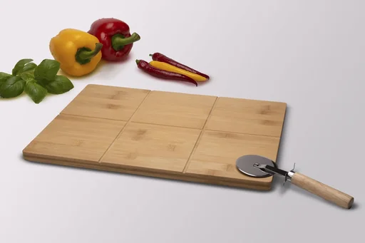 "Pizza cutting board with pizza cutter image"