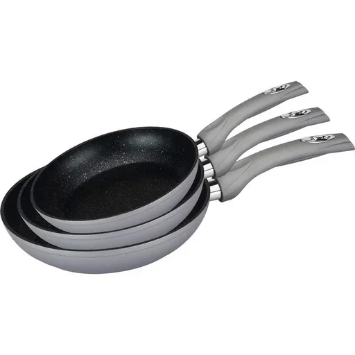 "Herenthal 3-piece frying pan set - marble-coated frying pans - 20, 24, 28 cm - silver image"