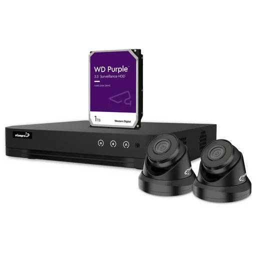 "IP surveillance camera set - 4-channel network video recorder - 2 x IP dome cameras - 1 TB hard drive - cable image"