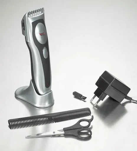 "Professional hair clipper with ceramic blades, with charging station, comb and cleaning brush image"