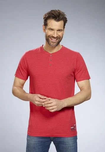 "T-shirt with button placket, color red, size M image"