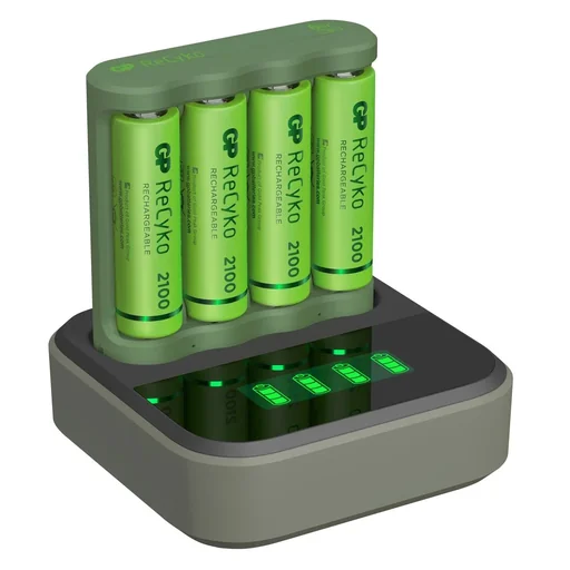 "Charger with docking station, LCD charge level indicator for 4 AA/AAA NiMH batteries including 4 ReCyko Mignon(AA)NiMH batteries 2100mAh image"