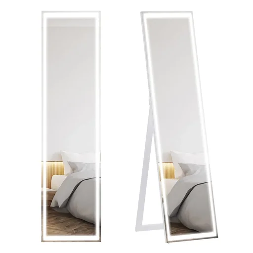 "Standing mirror full-length mirror make-up mirror raised with LED with remote control wall mountable messenger-mountable MDF image"