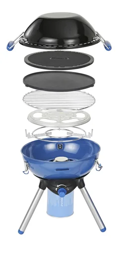 "Party Grill camping stove 400 CV, pot cross, lid with wok function, reversible grill and contact grill plate, grill grate image"